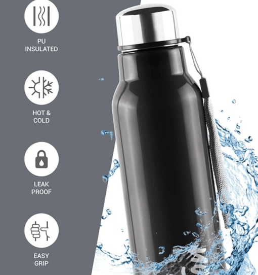 Milton Steel Fit 600 Inner Stainless Steel Water Bottle, 1 Piece, 520 ml | Easy Grip | Leak Proof | Hot or Cold | School | Office | Gym | Hiking | Treking | Travel Bottle - Image 2